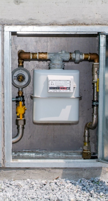Natural gas meter, cabinet with gauge, counter for distribution domestic gas